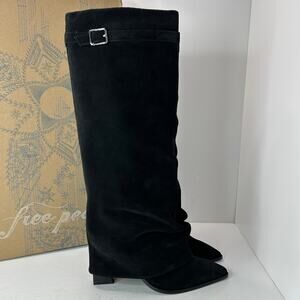 New Free People Felicity Foldover Suede Pull On Boot Black Women's 9.5 NWB